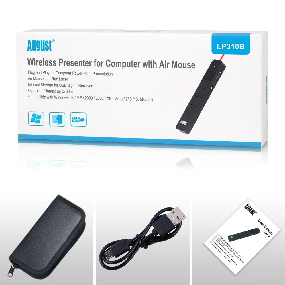 August LP210 Аэромышь и беспроводная указка с клавишами управления для презентаций в
