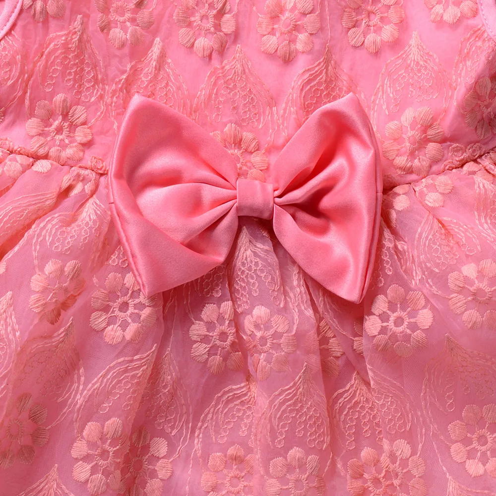 2018 модные красивые платья для девочек с розовым красным бантом кружевное платье