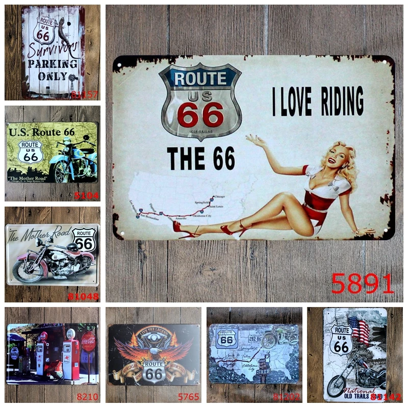 Настенный Декор для дома I Love Riding US Route 66 мотоциклы художественная живопись налет