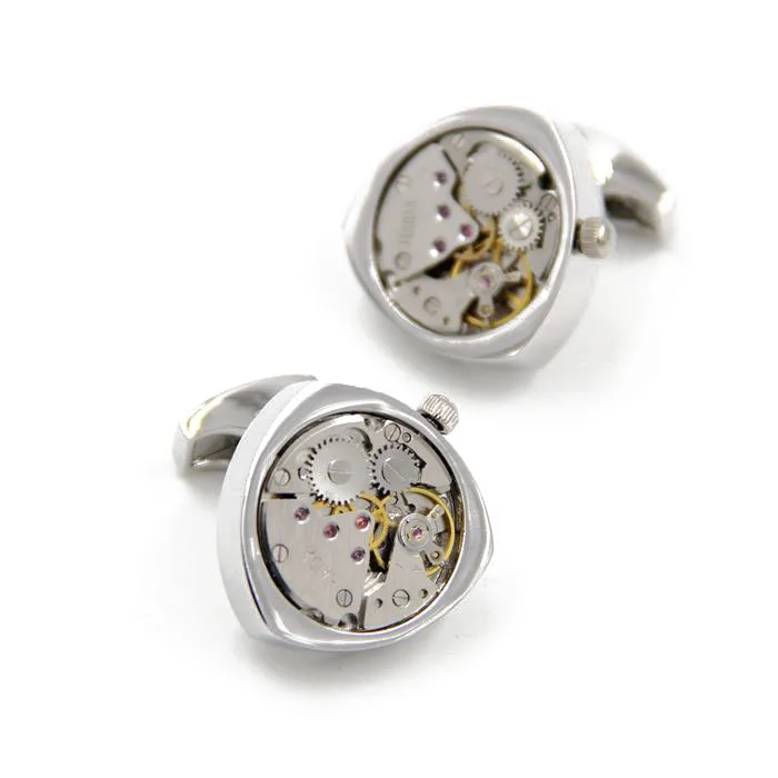 Functional Mechanical Cufflinks Silver triangle watch movement stripes cufflinks for men Best Wedding Gift birthday For Him | Украшения и