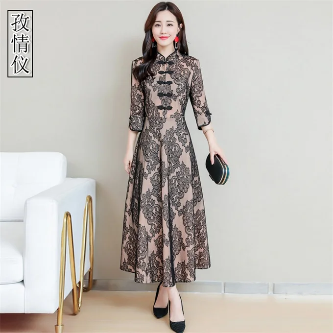 black 4 Зимние платья женские Cheongsam Qipao традиционное китайское платье ретро винтажное вьетнамское Платье длинное сексуальное восточное платье TA1330 - Цвет: black 4
