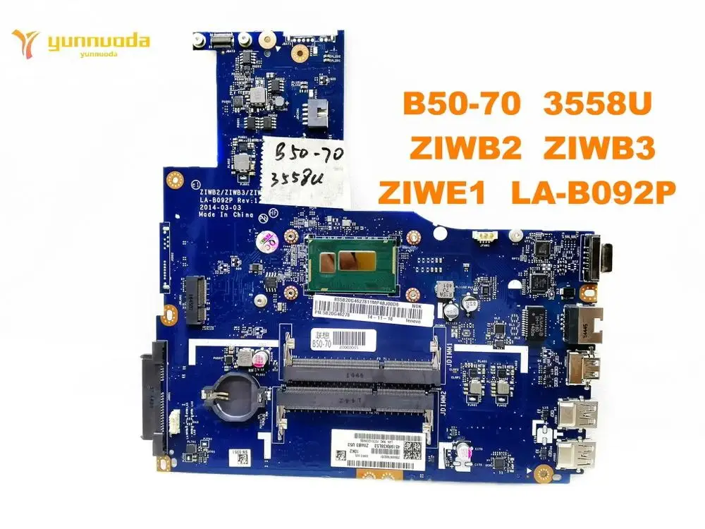 

Original for Lenovo B50-70 laptop motherboard B50-70 3558U ZIWB2 ZIWB3 ZIWE1 LA-B092P tested good free shipping