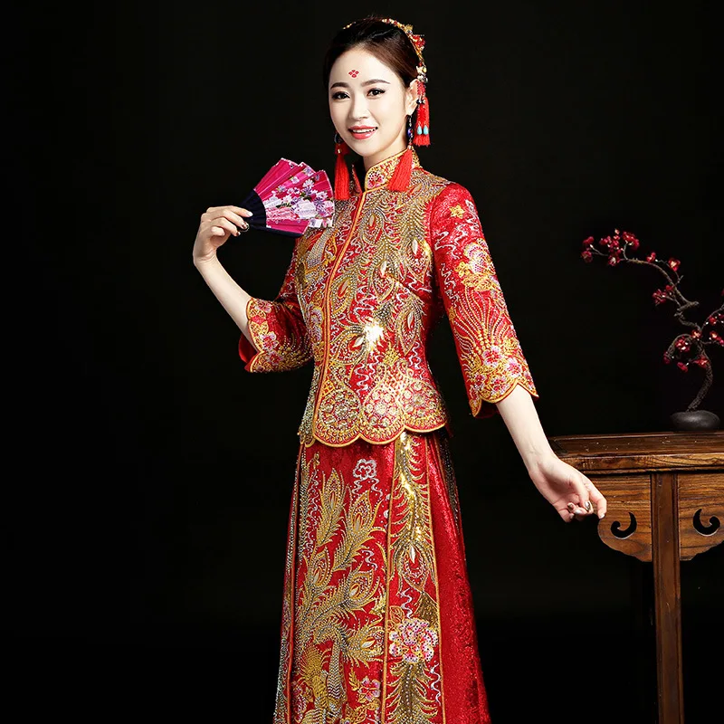 Новинка вышивка Феникс полная длина Qipao китайское традиционное изысканное
