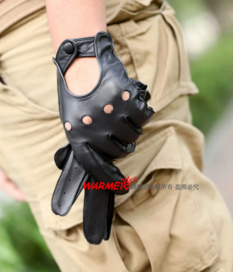 

Top Grade Thin Suede genuine leather glove men With cutout Punk glove Luva de couro1 Pair/lots
