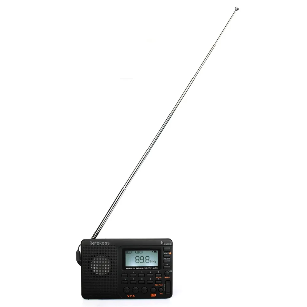 10 шт. Retekess V115 FM/AM/SW радио приемник бас звук MP3 плеер REC рекордер портативный с