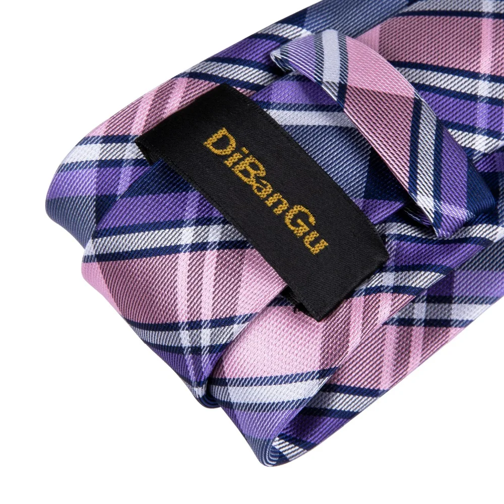 Мужской галстук в клетку DiBanGu темно синий фиолетовый розовый SJT 7021 для деловой