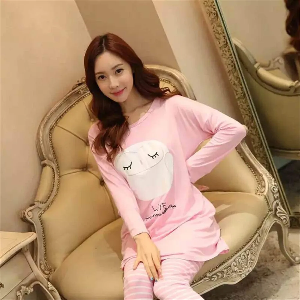 Spring and autumn Korean version of milk silk pajamas ladies leisure long sleeve round collar home | Женская одежда