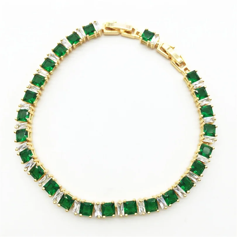 

Gold Color Jewelry Green White Women Link Chain Bracelets & Bangle Free shipping