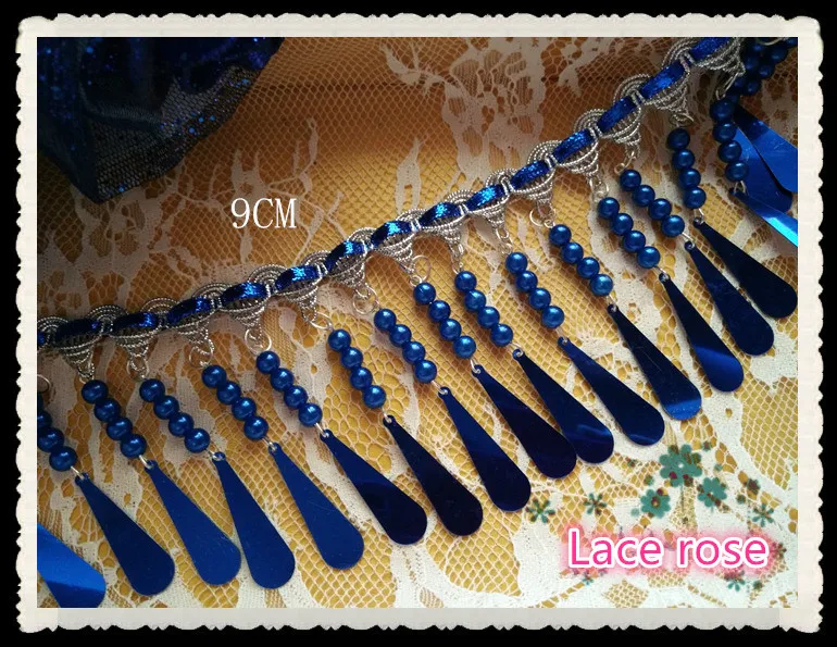 

Sapphire blue Fringe beaded sequins lace trim Tassel lace ribbon weaving rope trimming Diy Dance dress COS garment accessories