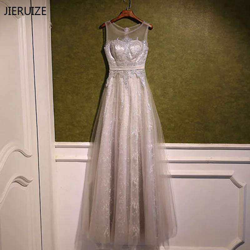 

Женское длинное вечернее платье JIERUIZE, серое кружевное платье с бисером, Модель 2016