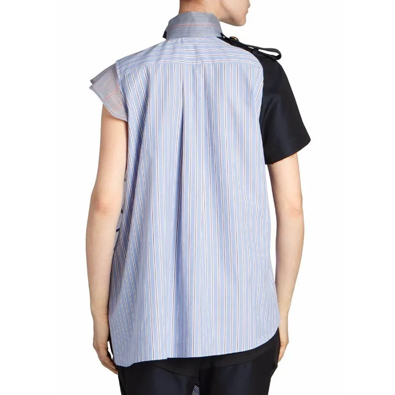 Женская блузка в полоску CHICEVER повседневная Асимметричная Свободная с оборками и