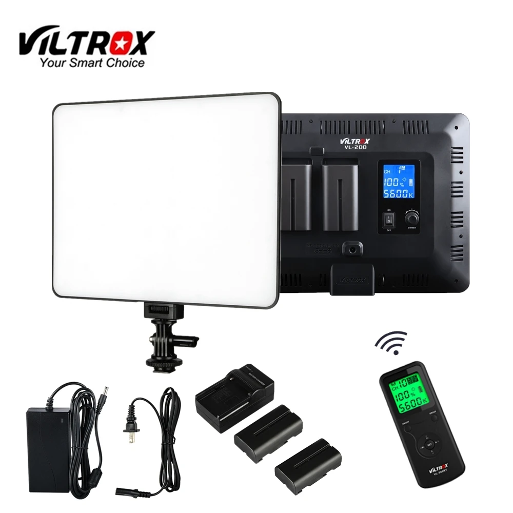 Viltrox VL200 беспроводной дистанционный светодиодный светильник для видеостудии, тонкая двухцветная лампа с регулируемой яркостью + адаптер переменного тока + зарядное устройство для фотостудии