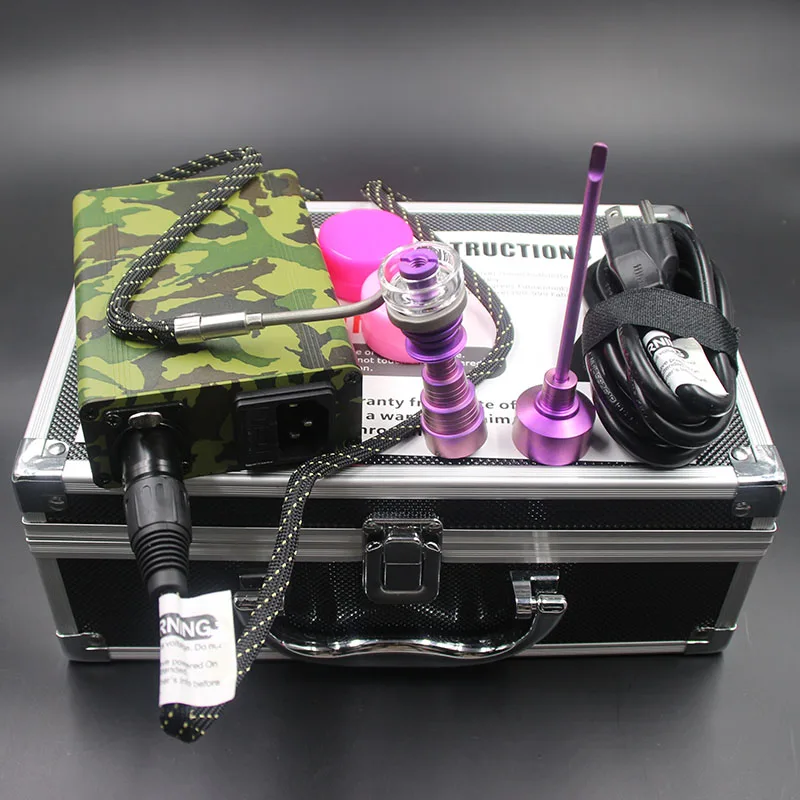 

Newes 10mm Enail Dab Kit ArmyGreen Electric Nail Dab with Pink Color Titanium Nail Carb Cap Heater Coil for Christmas gift