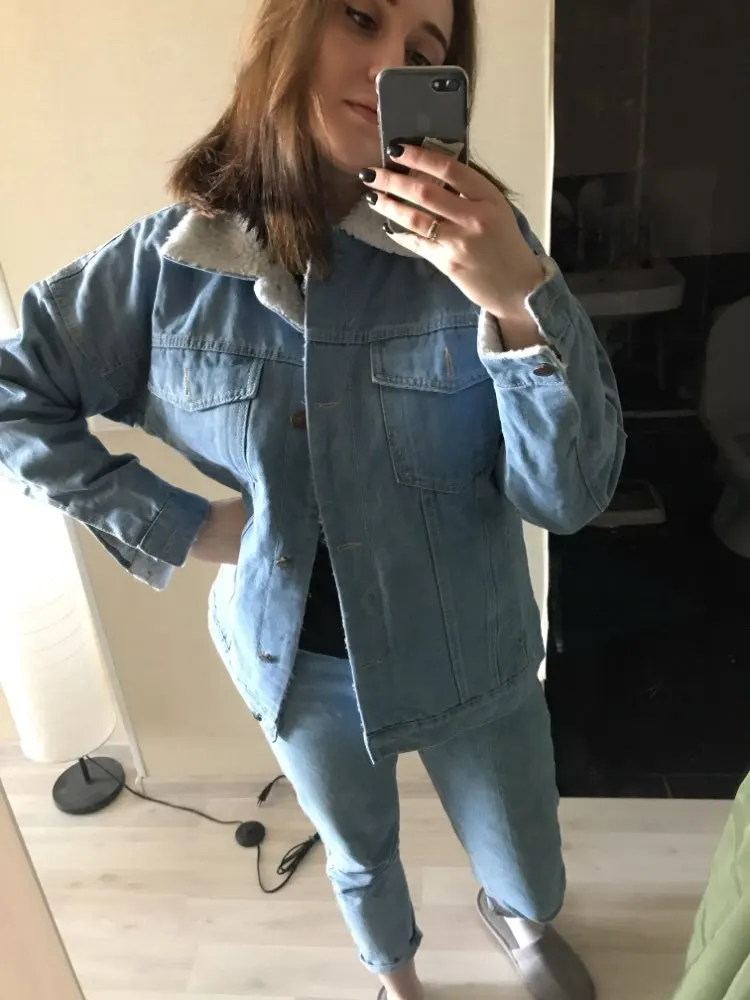 Осенне-зимняя джинсовая куртка для женщин Harajuku boyfriend ветровка джинсовая куртка Свободная с длинным рукавом Женские пальто большие размеры для женщин