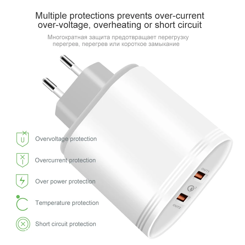 YOJOCK Универсальный USB Зарядное устройство Quick Charge 3 0 Dual Порты и разъёмы быстро 36 Вт