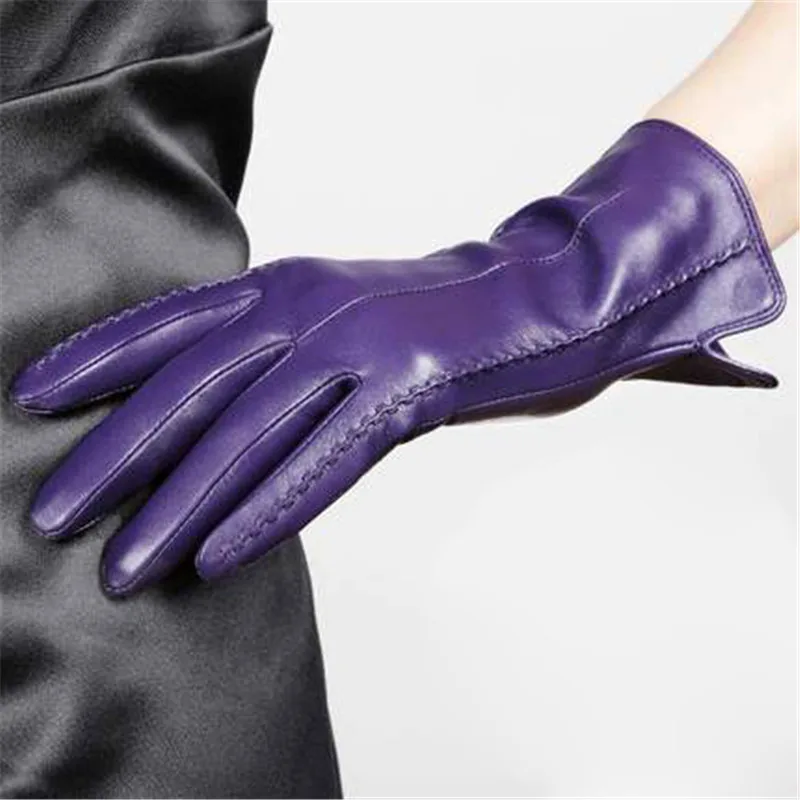 purple Лидер продаж, женские перчатки из натуральной кожи, женские осенне-зимние Утепленные бархатные модные трендовые перчатки из овчины, L085NC-1 - Цвет: purple