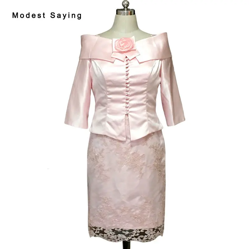 

Элегантные розовые кружевные платья для матери невесты 2017, атласные куртки с рукавом 3/4, бальные платья длиной до колена для выпускного вече...