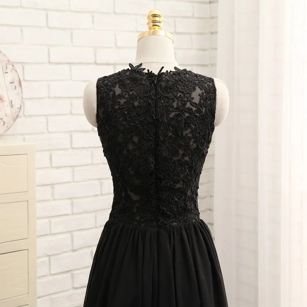 

New See Through Prom Dresses A-line Black Chiffon Appliques Lace Sexy Long Prom Gown Evening Dresses Evening Gown