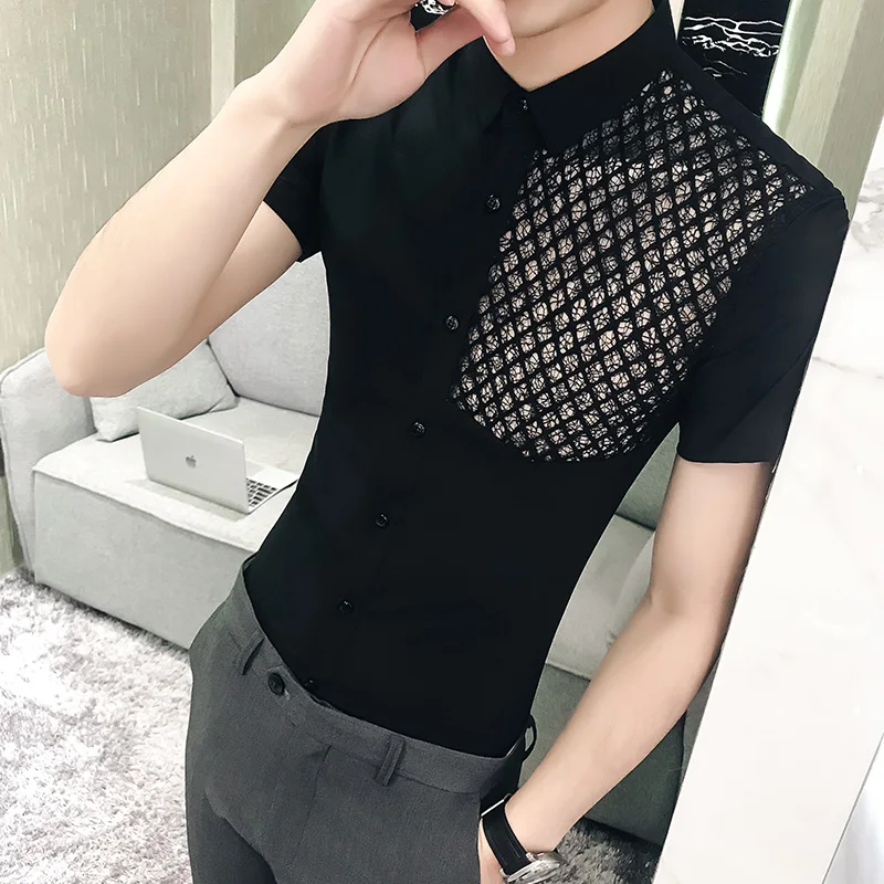 Новые мужские рубашки высокого качества с вырезами коротким рукавом Camisa Social