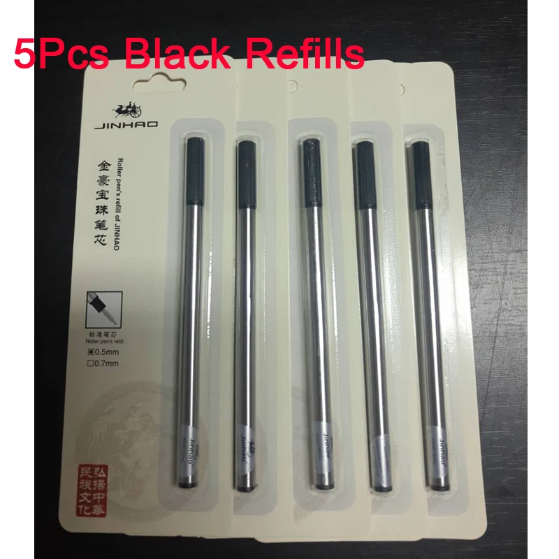 5Pcs black refills Jinhao 9009 черная и Золотая Ручка-роллер с зажимом, роскошная Алмазная шариковая ручка с 0,7 мм, Сменные ручки для письма - Цвет: 5Pcs black refills