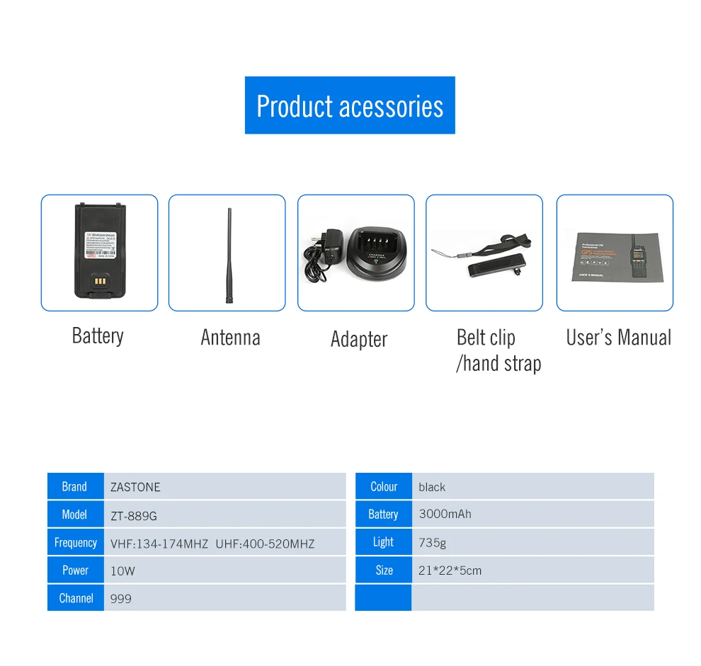 Zastone 889G gps SOS портативная рация 10 Вт 3000 мАч VHF/UHF 400-520/134-174 МГц 999CH радиопередатчик