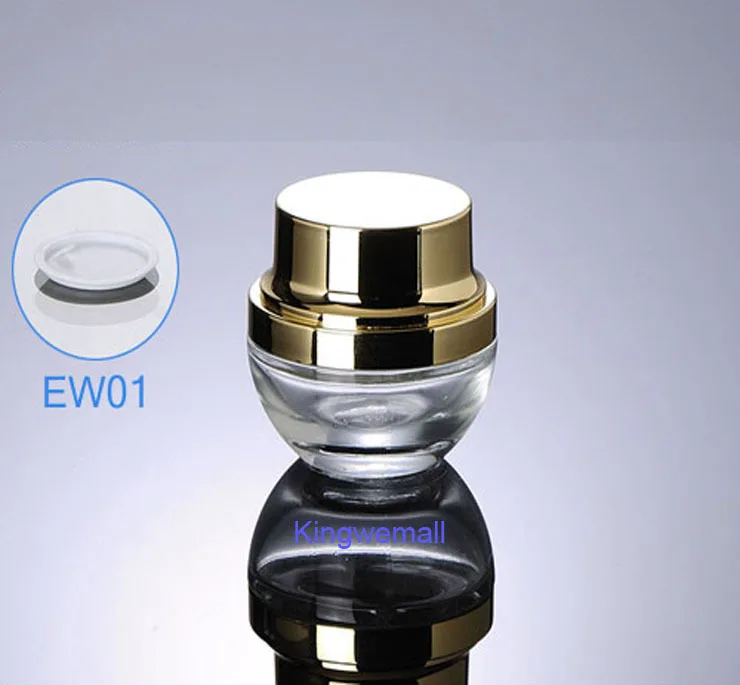 

300pcs/lot Newest 20g 20ml High Grade Glass Cream Jar Clear with Gold Color For Cosmetic Packaging EW01
