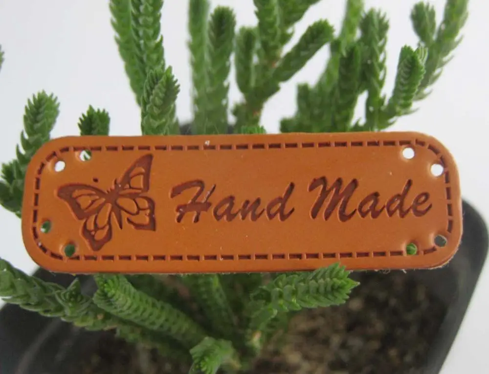 E Handmade Butterfly L0004 настроить 50 шт ПУ; кожа; с маркировкой ручной работы бирки для одежды 15 мм* 50 мм Швейные аксессуары - Цвет: E Handmade Butterfly