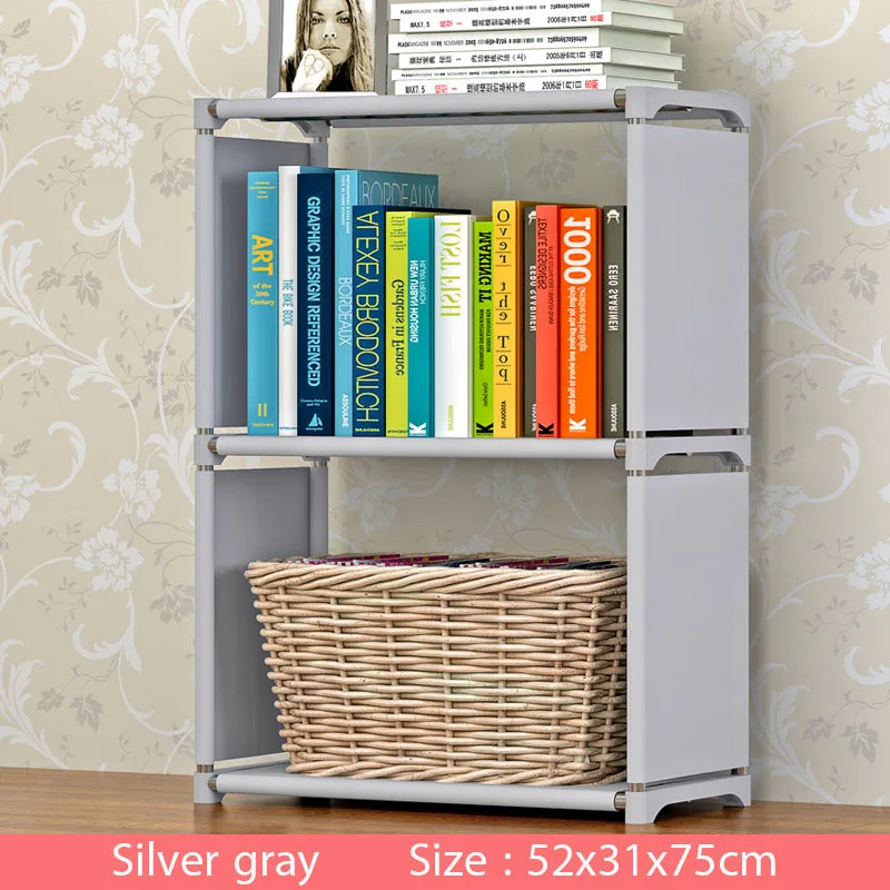 Multi-layer Simple Bookshelf Non-woven fabric organizer storage cabinet Assembly wall shelf bookcase home living room Furniture - Цвет: 3L-L-Silver gray