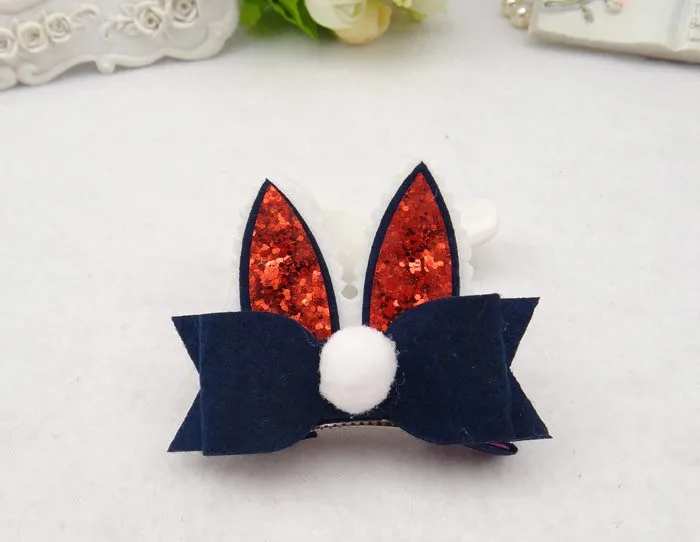 

12pcs Boutique Cute Felt Pom Pom Bow Hairpins Solid Glitter Rabbit Ears Bowknot Hair Clips Fashion Princess Hair Accessories