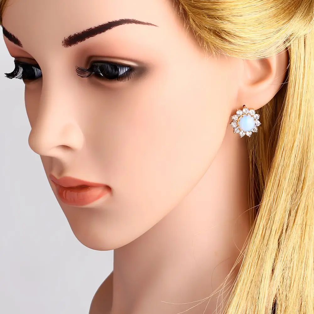 Женские серьги с белым опалом OCESRIO золотистые подвески цветком из кубического