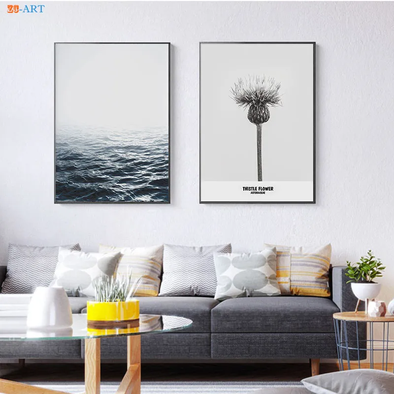 Картина на холсте с цветочным принтом морской водой Постер природы пастель