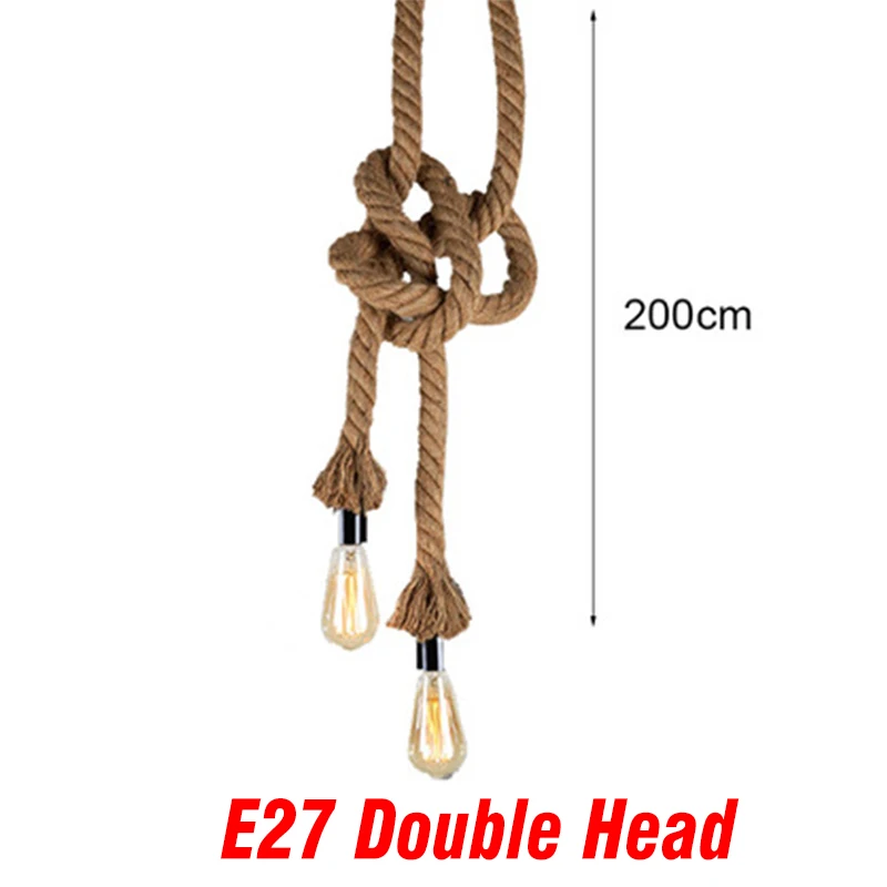 E27 Double Head 2M Винтажный подвесной светильник из пеньковой веревки E27 Цоколь 1 м 2 м 3 м современный подвесной светильник в стиле лофт креативный подвесной светильник AC85-265V с двойной одинарной головкой - Цвет корпуса: E27 Double Head 2M