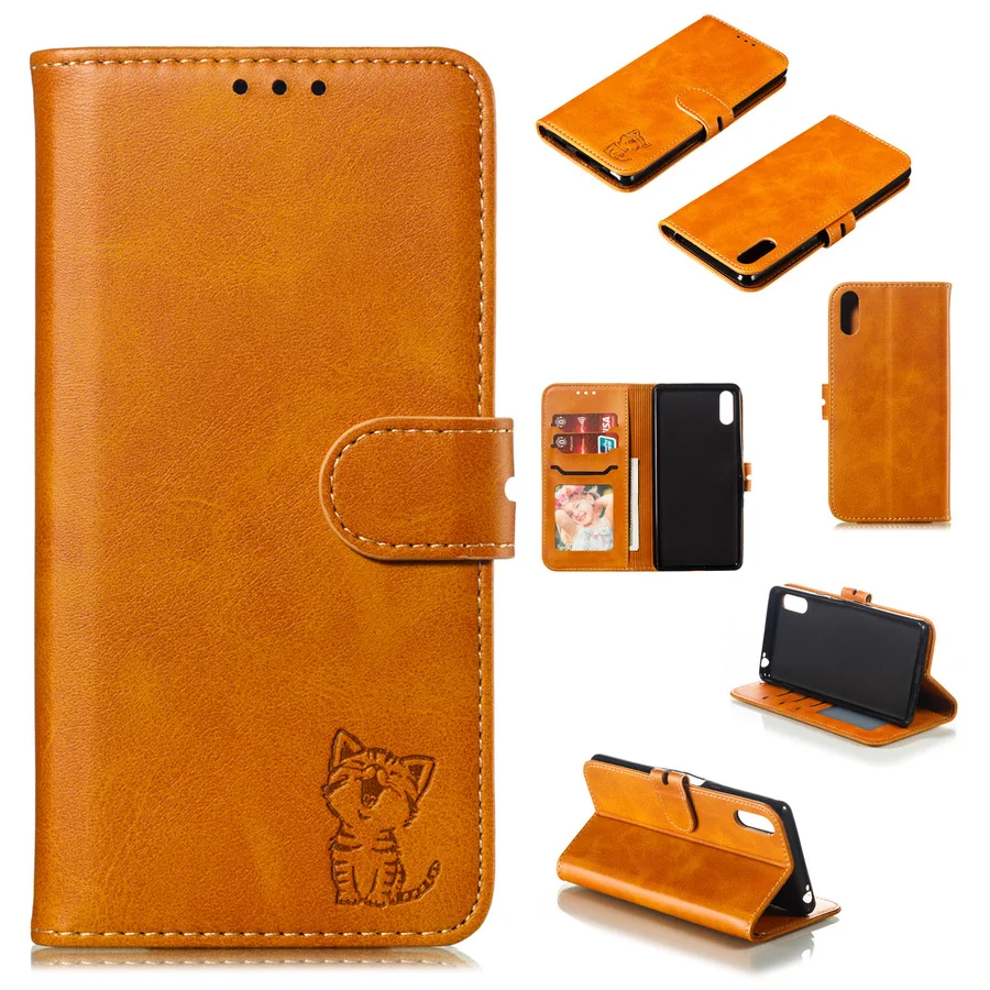 Embossing Cute Cat Flip Wallet Leather Case for Sony Xperia XA XA1 XA2 XA3 L2 L3 Luxury Magnetic Card Holder Stand Phone Cover | Мобильные
