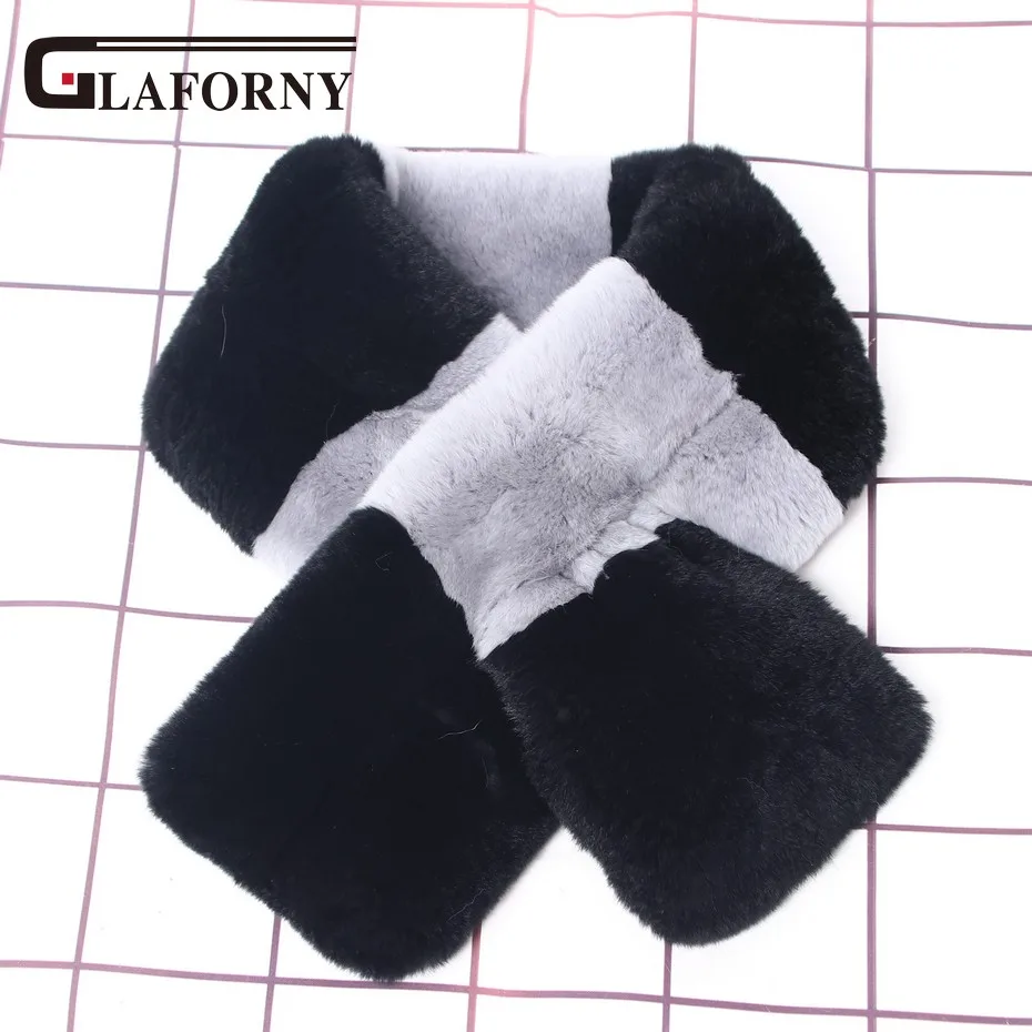 Glaforny новые женские модные шарфы из меха кролика рекс женский зимний теплый меховой шарф Капюшон Черный Серый Супер русский натуральный мех - Цвет: black grey