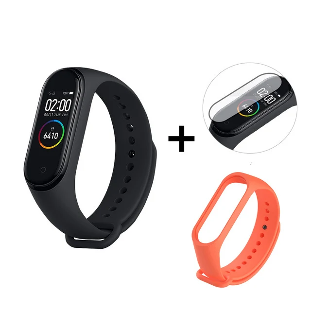 Xiaomi mi 4 смарт mi Band цветной экран браслет пульсометр фитнес музыка Bluetooth 5,0 50 м водонепроницаемый - Цвет: orange add film