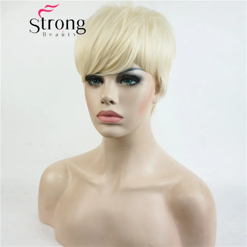StrongBeauty короткий боковой взрыва красный асиметрический прямой парик полный синтетические парики выбор цвета