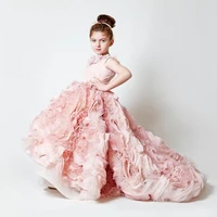 hot grace flower girl dresses blue pink champagne luxury sleeveless expansion ruffles flowers little girls pageant tulle gowns