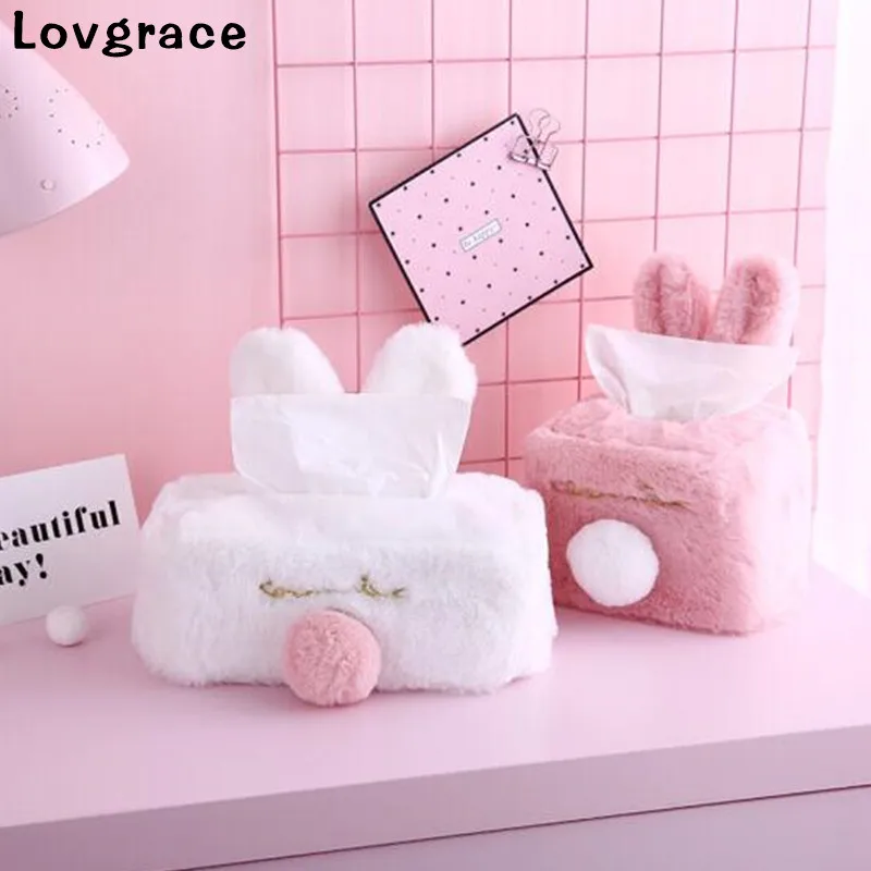 New Japanese Style Sweet Rabbit Long Ear Tissue Box Girl's Room Decor Gift Napkin Holder Paper Towel Holder tissue paper Box