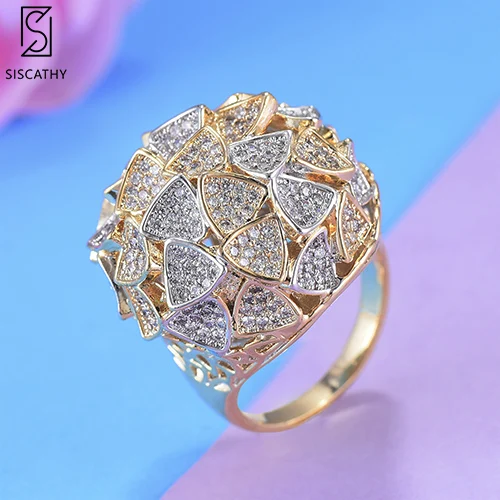 Bicolors SISCATHY женские Дубаи индийские кольца на палец с широкой поверхностью эффектное кольцо с кубическим цирконием для женщин вечерние Обручальные кольца для девочек - Цвет основного камня: Bicolors
