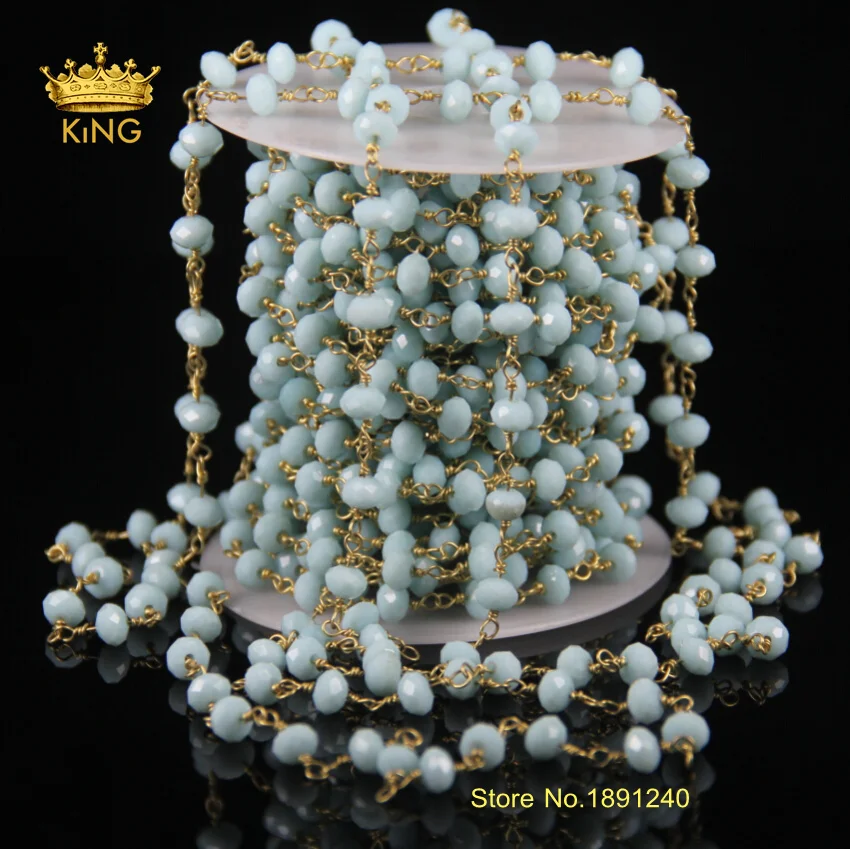 5 метров граненый Rondelle форма Абака стеклянная цепочка с бусинами из драгоценных