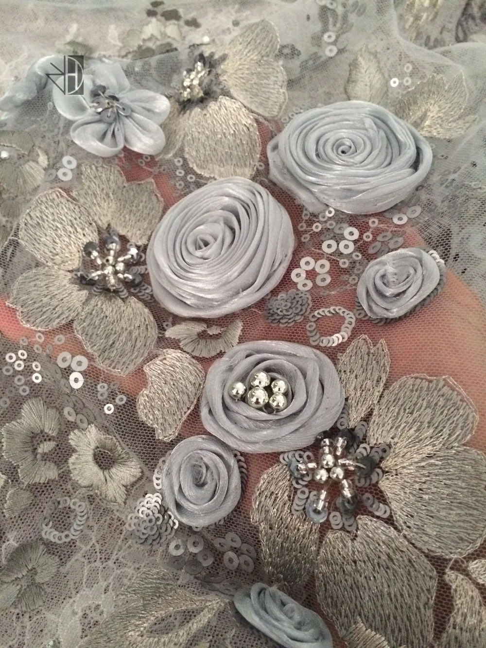 Роскошная J-7131 вышитая французская кружевная ткань с бусинами 5 ярдов 3d цветок