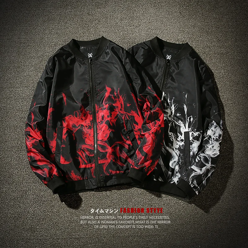 2017 Мужская модная тонкая куртка с красно-белым принтом пламени однотонная
