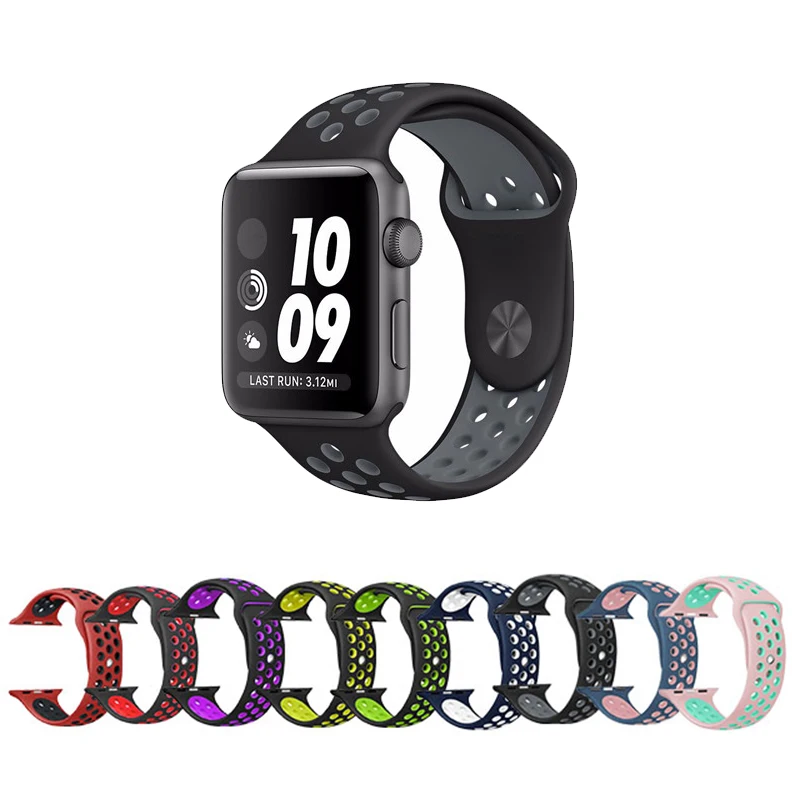 Новый дышащий силиконовый спортивный ремешок для Apple Watch 4 3 2 1 42 мм 38 резиновый