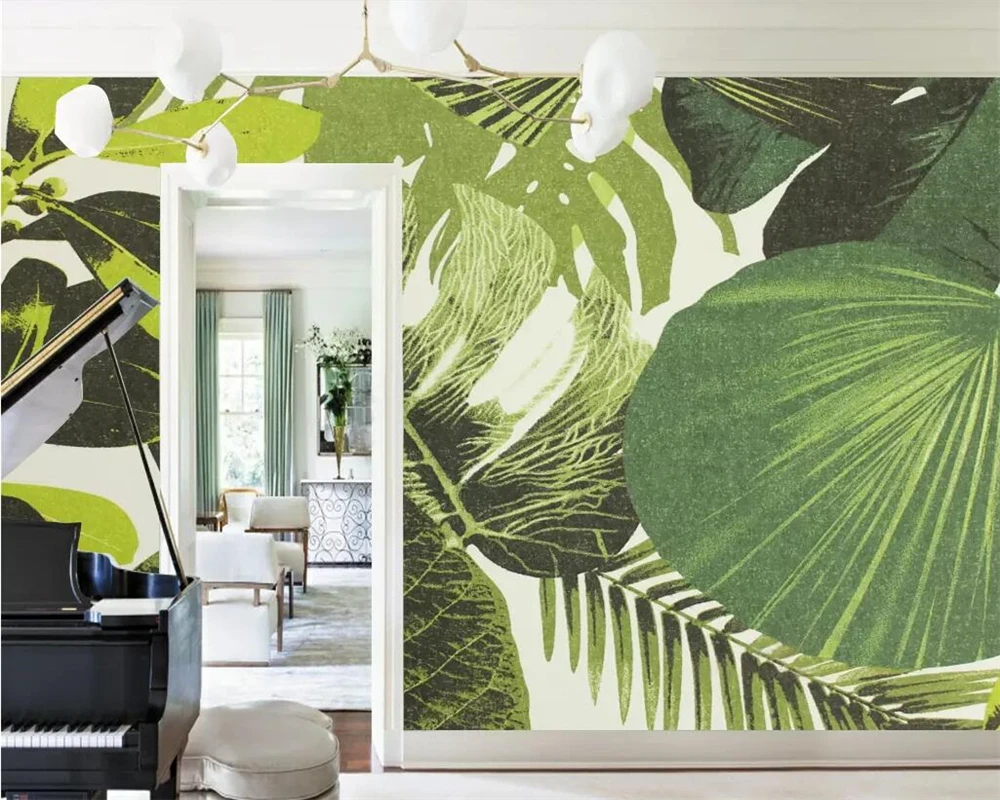 Beibehang Custom wallpaper tropical rainforest green leaves small fresh TV background walls living room bedroom 3d | Обустройство