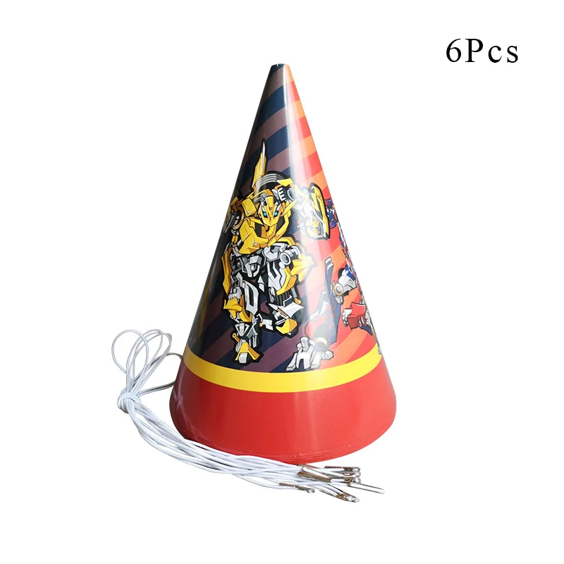 Paper hat x 6 Transformation Bumblebee Optimus Prime Theme Party Decorations Paper Cup Plate Baby Shower Balloons Kids Birthday Party Supplies - Цвет: Paper hat x 6