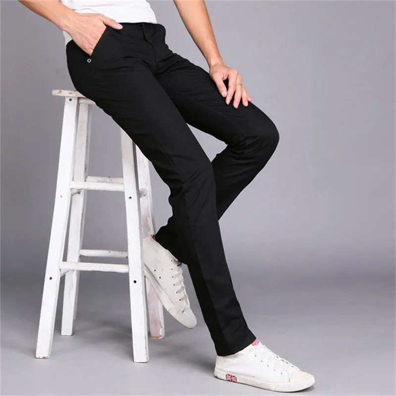 black New Thin Pants Men Business Casual Pants Plus Size Cotton Slim Straight Summer Fashion Solid Color Trousers Men - Цвет: black