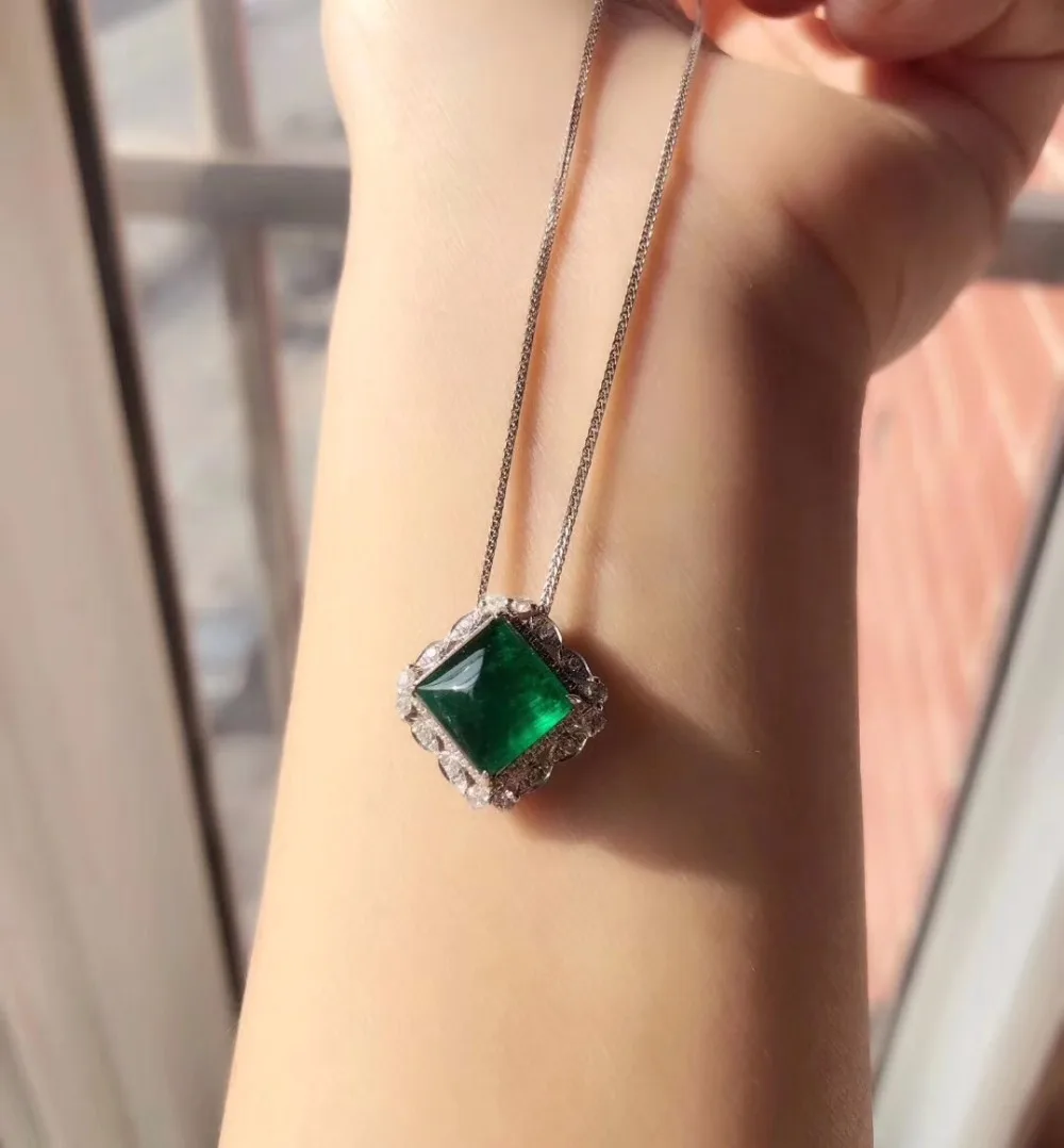 AGL Fine Jewelry сертификат Настоящее 18 к белое золото AU750 натуральный зеленый изумруд 5.4ct подвески из драгоценных камней для милое Женское Ожерелье