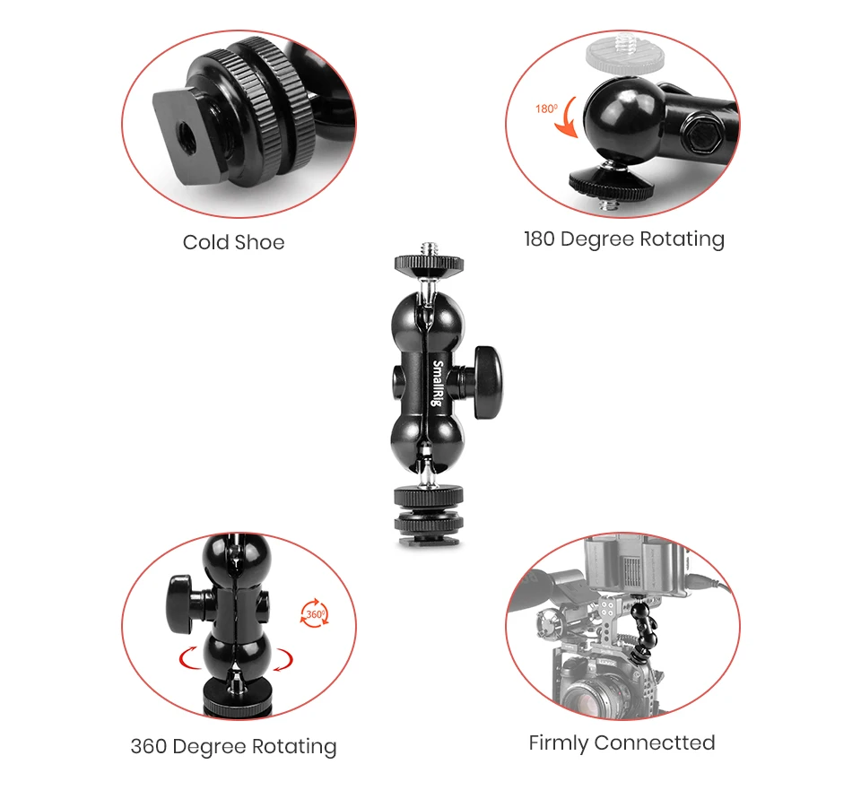 SmallRig многофункциональная двойная шариковая головка шарнирное сочлененное крепление с башмак и 1/4 винт для мониторов светодиодный светильник-1135