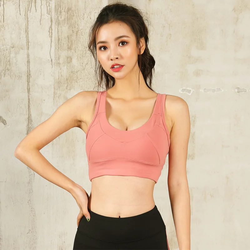 Женский бесшовный синий спортивный бюстгальтер пуш ап топ с высокой ударной