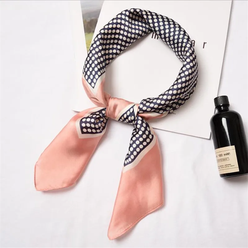 

70cm New Luxury Brand Dot Plaid Floral Women Print Scarf Small Square Scarves Headband Pachwork Neck Ties for woman Girls